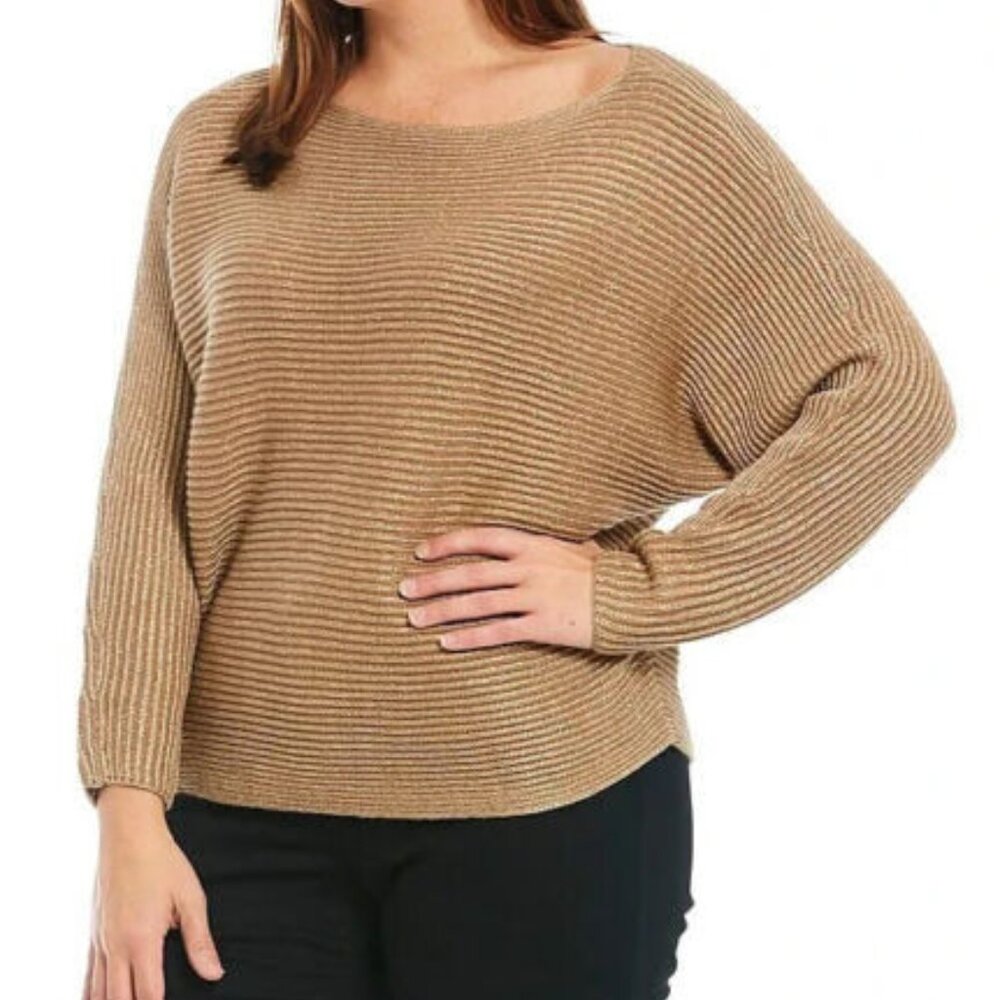 Lauren Ralph Lauren Gold Metallic Ribbed Knit Sweater Size XS